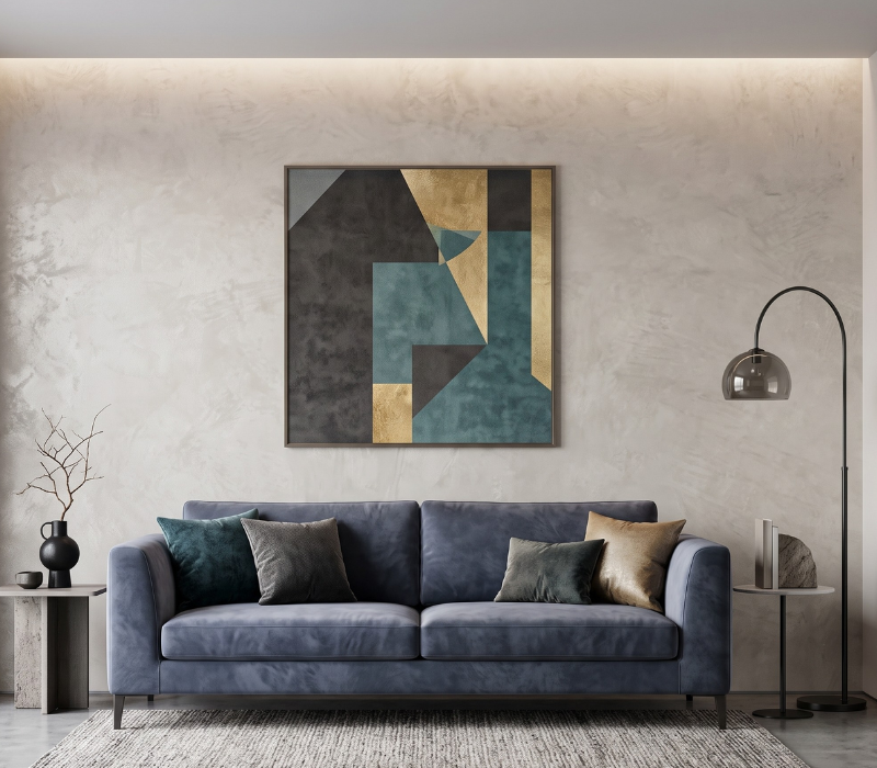 Parede de sala com efeito velvet em tom escuro